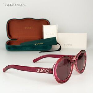 NEW Gucci GG1722SA 004 Transparent Red Burgundy Violet Unisex Oval Sunglasses